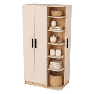 Dmora Armario 3 Puertas Cusago, Dormitorio 10 Estantes, Perchero, Apertura Con Bisagras, 90x50 Cm Beige
