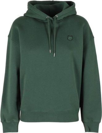 Maison Kitsuné Dark Green Relaxed Fit Hoodie With Embroidered Logo