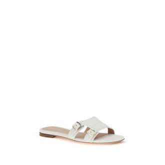 Santoni Womens White Calf Leather Bos Taurus Flat Sandals