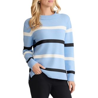 Jones New York Stripe Crewneck Sweater in Chintz Blue Multi at Nordstrom, Size X-Small