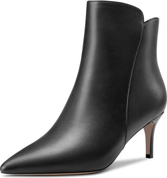 Castamere Women Stiletto Mid Kitten Heel Pointed Toe Ankle Boots Short Bootie Zipper Slip-on Classic Dress Office 6.5 CM Heels Boots Black Matte 7 UK