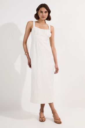 Karen Millen Womens Viscose Linen Ruched Detail Strappy Woven Midi Dress - White - Size 16 UK