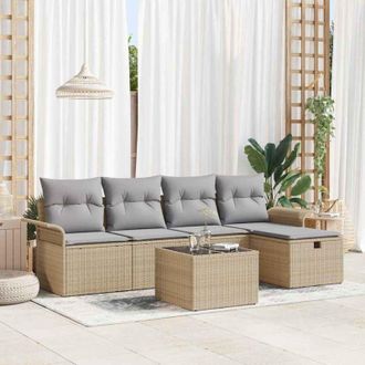 vidaXL Conjunto De Sof&aacute; De Jard&iacute;n Con Coj&iacute;n 6 Pcs Beige Y Gris Claro Vidaxl