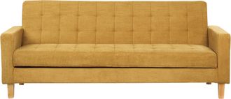 Beliani Sof&aacute; Cama Tapizado Amarillo 3 Plazas Acolchado Click Clack Vehkoo