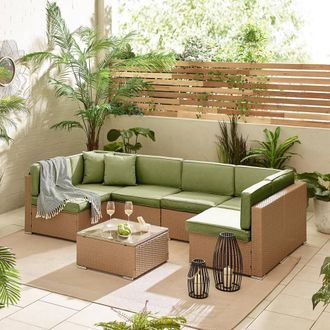 Furniturebox Orlando 6 Seat Modular Outdoor Garden Rattan Sofa in Green