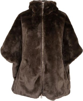 Sergio Moretti Plush Brown Faux Fur Coat with High Collar