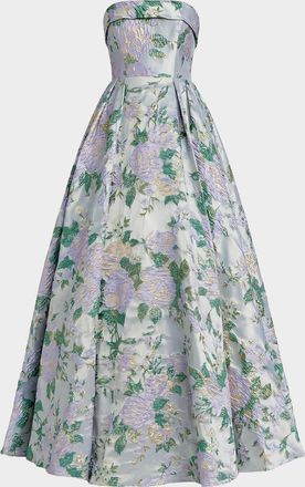 Mac Duggal Strapless Floral Brocade Ball Gown