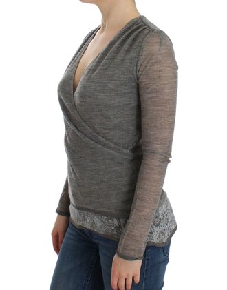 Ermanno Scervino Womens Gray Wool Blend Stretch Long Sleeve Sweater Rayon Clothing