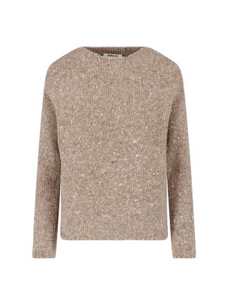 Auralee Light Brown Speckled Crewneck Wool Sweater