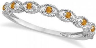 Allurez Antique Marquise Shape Citrine Wedding Ring 14k White Gold (0.18ct)