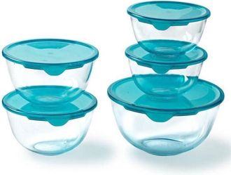 Pyrex Set De Fiambreras Pyrex Transparente Turquesa 5 Piezas