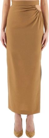 Max Mara Gedrapeerde Rok - Dames - Maxi Rokken - Beige - S - Wol - Rokken
