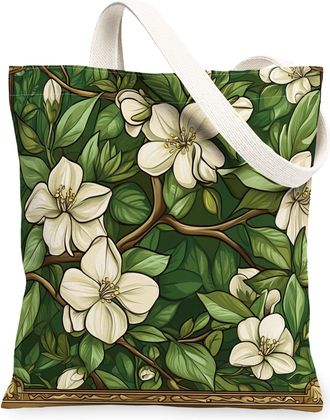 Generic Spring Jasmine Flower Canvas Tote Bag for Shopping 13x15, Vintage Aesthetic Floral Reusable Grocery Print Bag for Women, Victoria Retro Beach Aestheti
