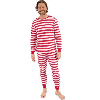 Leveret Mens Cotton Striped Matching Family Holiday Pajamas in Red & White at Nordstrom, Size Xx-Large
