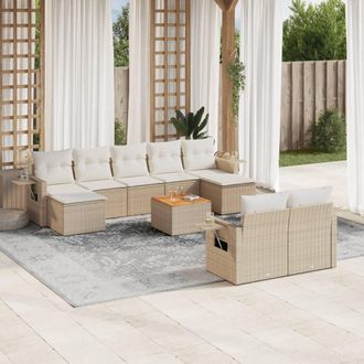 vidaXL Juego De Sof&aacute;s Jard&iacute;n Con Cojines Beige 10 Pzas Rat&aacute;n Sint&eacute;tico Vidaxl