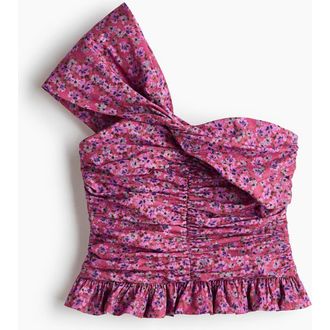 H&M Twist-detail One-shoulder Top in Dark Pink/floral at Nordstrom, Size Medium