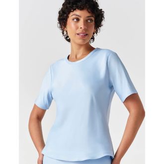 Ghost London Ria Short Sleeve Satin Top in Light Blue at Nordstrom, Size 14