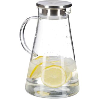 Relaxdays Relaxdays - 2 Jarras De Cristal, Con Tapa, 1,8 L, Dispensador De Bebidas, Para Lavavajillas, 1 Ud., Transparente & Plateado