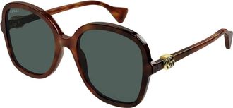 Gucci Havana/Groene Zonnebril - Dames - Zonnebrillen - Bruin - 56 MM - Accessoires