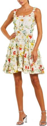 Mac Duggal Floral Square Neck Ruffle Mini Dress in Ivory Multi at Nordstrom, Size 12
