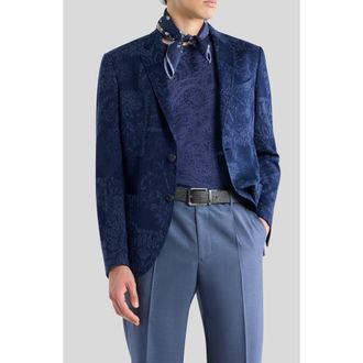 Etro Roma Mixed Print Cotton Jersey Sport Coat in Multicolor Blue Base at Nordstrom, Size 46 - R