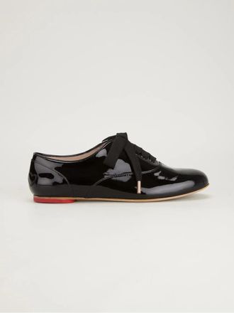 Hogan Patent-Leather Lace-Up Flat - Black