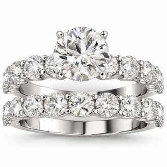 Pompeii3 2 1/2 Ct Diamond Round Cut Engagement Ring Matching Wedding Band 14k White Gold