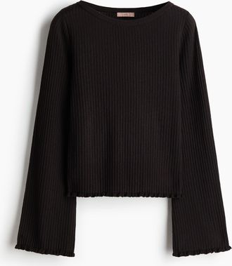 H&M Geripptes Shirt aus Leinengemisch - Dunkelbraun