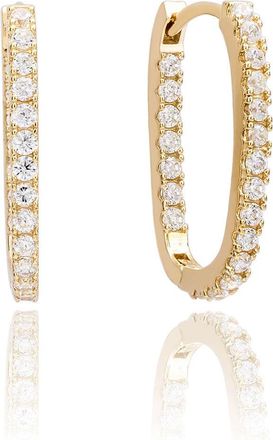 Suzy Levian Yellow Sterling Silver & White Cubic Zirconia Pave Paperclip Hoop Earrings