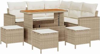 vidaXL Garden Sofa Set Height-Adjustable 9 pcs Beige Poly Rattan vidaXL