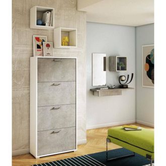 Dmora Scarpiera Adeindein, Mobile multiuso da ingresso con 4 ante a ribalta, Armadietto portascarpe a doppia profondit&agrave;, 100% Made in Italy, 67x28h147 cm