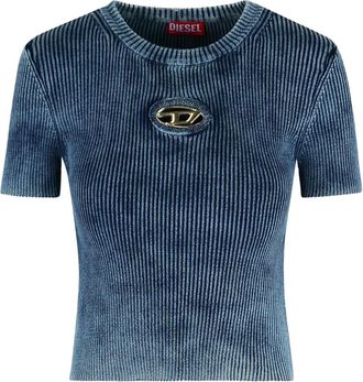 Diesel Geribbeld T-shirt met ovalen logo - Blauw