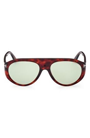 Tom Ford Rex-02 57mm Aviator Sunglasses in Red Havana /Green at Nordstrom Rack