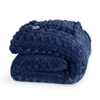 Bare Home Cable Faux Shearling Throw Blanket in Dark Blue at Nordstrom