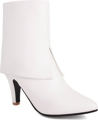 Generic Womens Fashion Patchwork Pointed Toe Ankle Boots Stiletto Heels Side Zipper Winter Dressy Shoes (5.5,White)