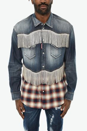 Dsquared2 Camicia in Doppio Tessuto con Strass Dsquared2