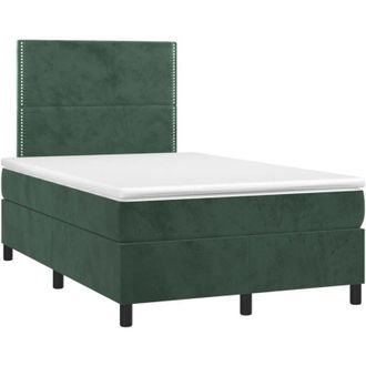 vidaXL Cama Box Spring Colch&oacute;n Y Led Terciopelo Verde Oscuro 120x190cm Vidaxl