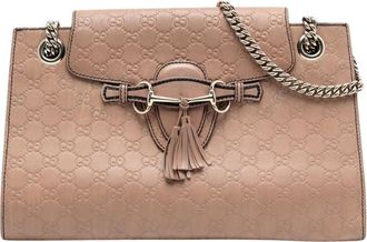 Gucci Pre-owned Shoulder Bags, female, Brown, Size: ONE SIZE Pre-owned Embossed Leather Shoulder Bag