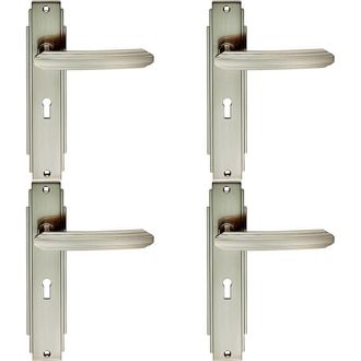 Loops 4x PAIR Line Detailed Handle on Lock Backplate 205 x 45mm Satin Nickel in Metallics