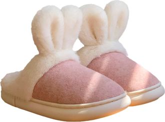 Generic Cute Bunny Plush Slippers Womens Fuzzy Warm Winter Cotton Shoes Anti-Slip Novelty Slippers Cozy Memory Foam House Slippers Cute Cartoon Rabbit Home Sl
