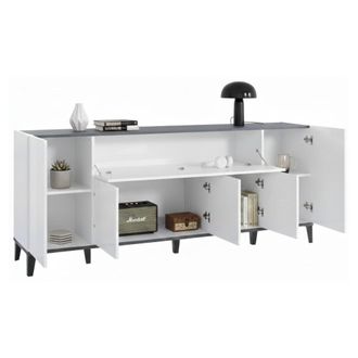 Dmora Dmora - Aparador Dnatal, Aparador De Cocina Con 6 Puertas, Buffet De Sal&oacute;n, 100% Made In Italy, Cm 200x40h82, Blanco Brillo Y Pizarra