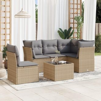 vidaXL Vidaxl - Juego De Sof&aacute;s Jard&iacute;n Con Cojines 6 Pzas Rat&aacute;n Sint&eacute;tico Beige
