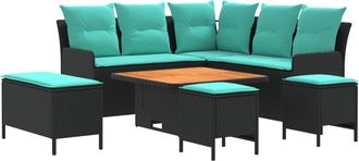 vidaXL Juegos De Muebles 7 Uds. Negro Y Turquesa Rat&aacute;n Sint&eacute;tico Vidaxl