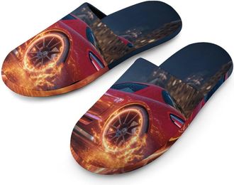 Generic Race Sports Car Mens Slippers Warm Non-Slip Houes Shose Spa Slipper for Home Bedroom