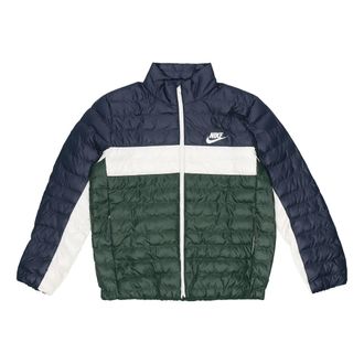 Nike Athleisure Casual Sports Stand Collar protection against cold Stay Warm Jacket Blue Green Colorblock BV4686-451