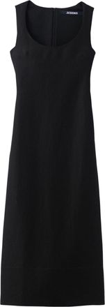 Jacquemus Black Fitted Pleated Apron Midi Dress