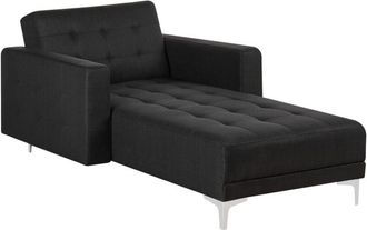 Beliani Chaise Lounge Graphite Grey Tufted Fabric Modern Living Room Reclining Day Bed Silver Legs Track Arms ABERDEEN