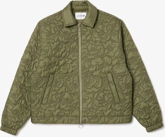 Lacoste Womens Quilted Floral Jacket in Khaki - Size 10 UK