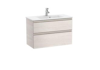 Roca Roca - Pack Unik Mueble Base Compacto De 2 Cajones + Lavabo The Gap Color: Fresno N&oacute;rdico - Medidas: 805x380x537 Mm