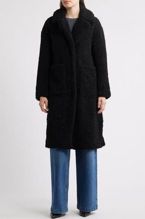 Bcbgmaxazria Notch Collar Faux Shearling Long Coat in Black at Nordstrom Rack, Size Medium